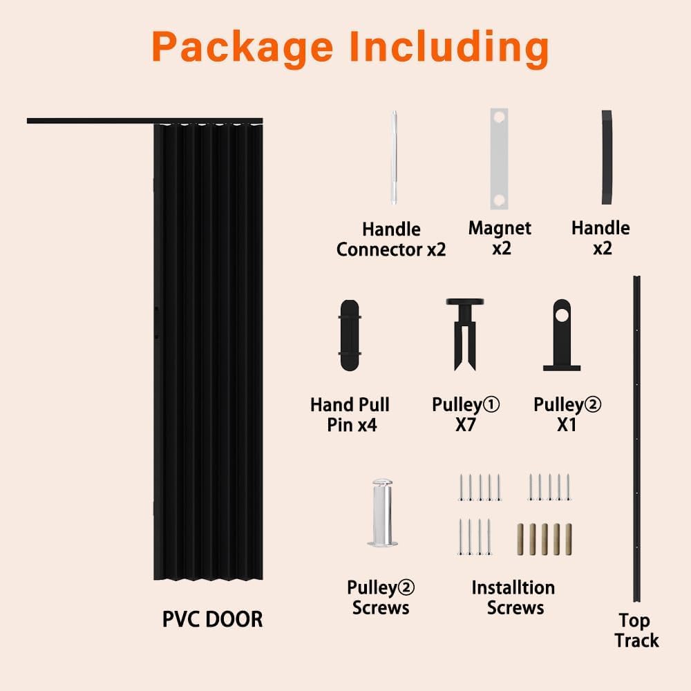 48' x 80' PVC Accordion Doors Interior with Strong Magnet for Closes Tightly, Acoordion Closet Doors for Doorway & Pantry, Easy to Install, Trimmable Height & Width, Protect Privacy, Black