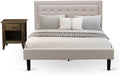 East West Furniture FN08Q-1GA07 2-Piece Fannin Queen Bedroom Set with 1 Wingback Bed and a Mid Century Modern Nightstand - Reliable and Durable Construction - Mist Beige Linen Fabric