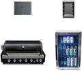Mont Alpi Premium Black Stainless Steel Outdoor Kitchen Island 44'W 6-Burner Built-in BBQ Grill Head Set with Compact Glass Door Refrigerator + Charcoal Tray and Dual Sided Griddle Plate Combo Bundle