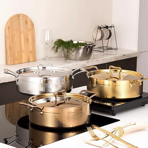 3-Ply Stainless Steel Mini Stockpot with Lid, 1.3Qt Oval Braiser, Double Handles, Large Capacity Soup & Pasta Pot for Gas, Induction & Electric Stoves, Silver