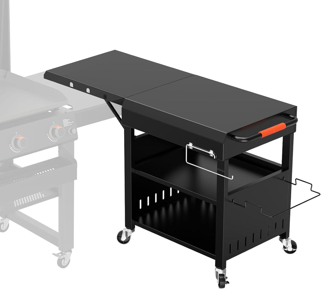 Outdoor Grill Table Cart for Blackstone 28'/36' Omnivore Griddle, 50' x 22' Large Outdoor Kitchen Island with Foldable Side Table for Blackstone 17'/22' Griddle, Home BBQ, Tailgates, Cookouts