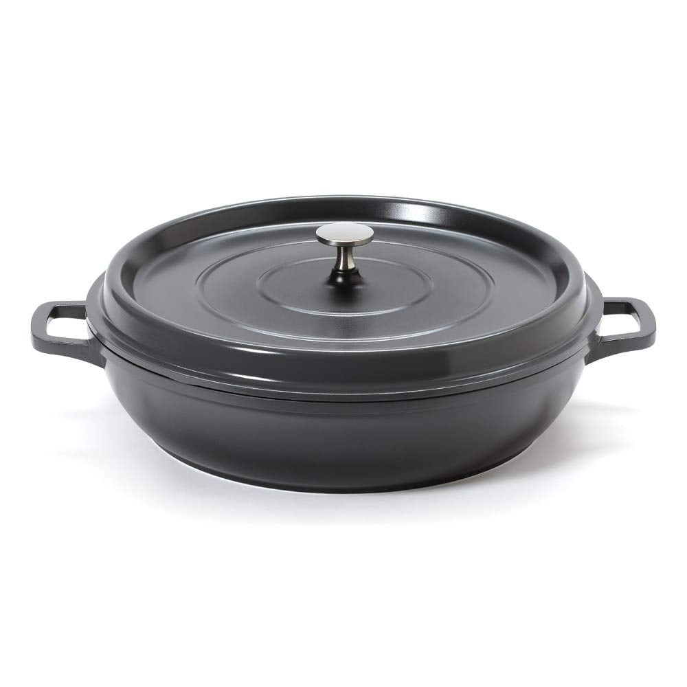 GET CA-008-GR/BK Heiss Braiser Pan, 4 Quart Capacity, Cast Aluminum, Gray with Black Interior