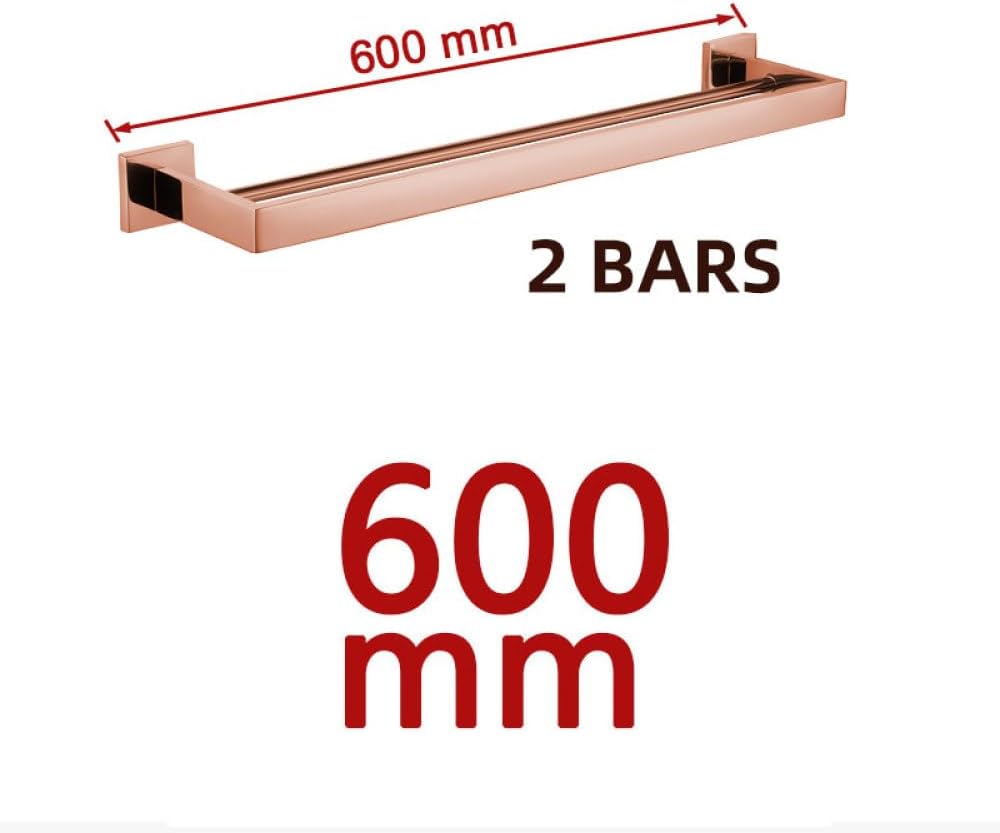 Shiny Polished Rose Gold Bathroom Hardware Accessories Towel Rack Toilet Paper Holder Towel Rail Bar Bathroom Robe Hook,60cm Double Bars
