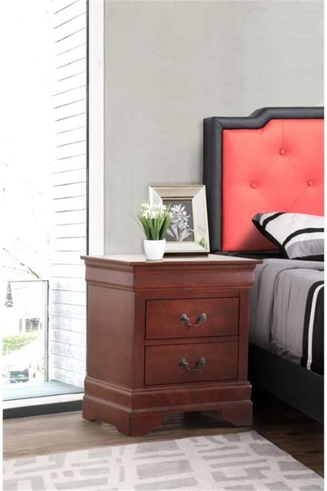 Pemberly Row Set of 2 Twin Sleigh Bed and 2-Drawer Nightstand in Cherry