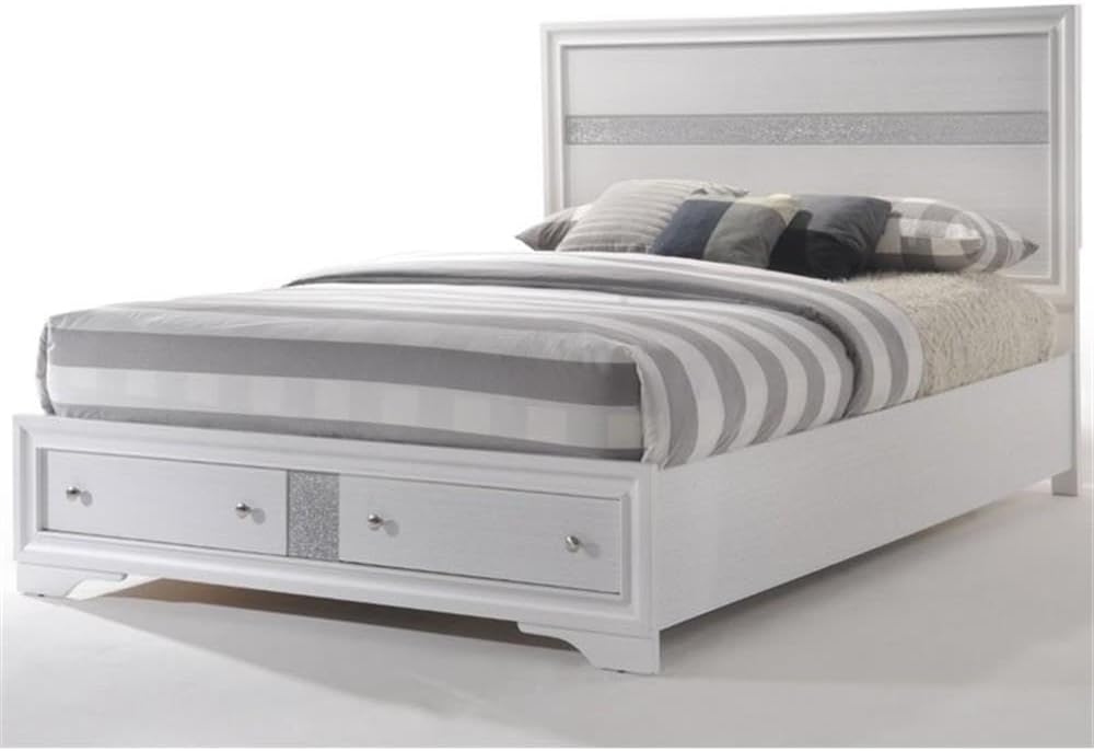 Acme Naima Eastern King Wooden Bed with Storage in White