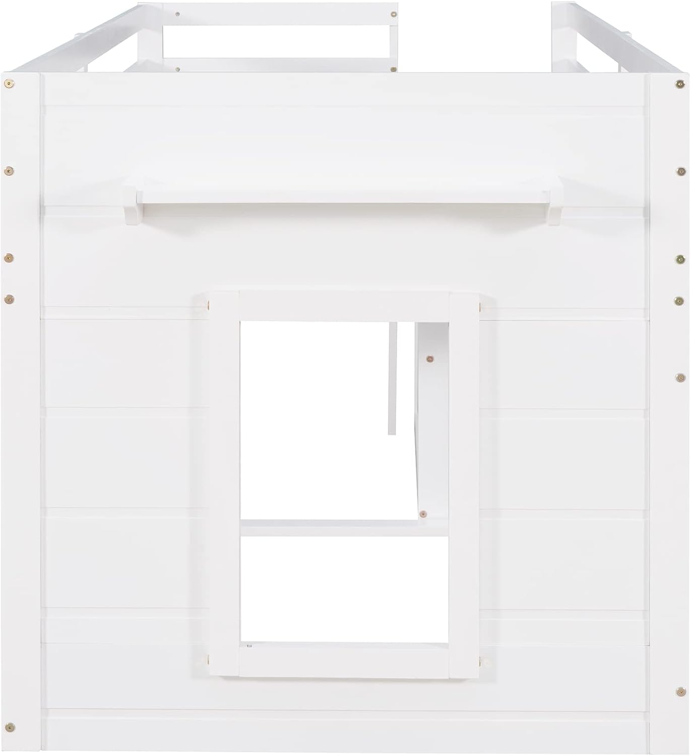 Ball & Cast Twin Size Low Loft Bed with Safety Guardrail & Stair,Wooden Bedframe W/Cabinet & Shelf,Solid Construction,No Spring Box Needed,Furniture Set for Boys Girls Keens Study Bedroom,White