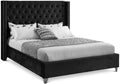 Meridian Furniture Aiden Collection Modern | Contemporary Velvet Upholstered Bed with Deep Button Tufting, Solid Wood Frame, and Custom Chrome Legs, Full, Black