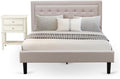East West Furniture FN08Q-1VL0C 2-Piece Fannin Queen Bedroom Set with 1 Queen Bedframe and a Small End Table - Reliable and Sturdy Manufacturing - Mist Beige Linen Fabric