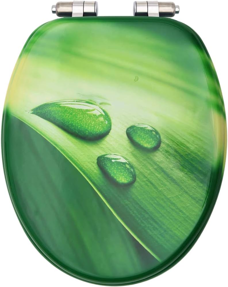 WC Toilet Seats with Soft Close Lid 2 pcs MDF Green Water Drop Design Toilet & Bidet Seats