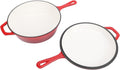 Keenso Braiser Pan with Lid, Cast Iron Skillet Dutch Oven Pot, 4QT Large Capacity for Family Cooking and Multiple Stove Use