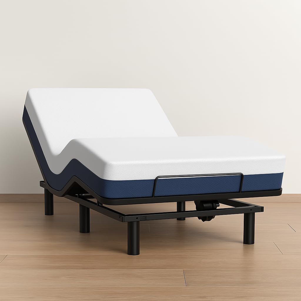 AbyssZen Adjustable Bed Frame with Side Rails, Electric Design for Comfort and Safety, Ideal for Seniors (Modern, Twin XL No Rail)