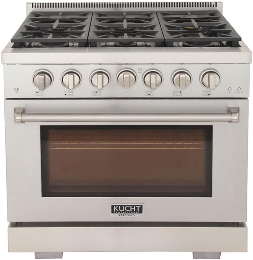 Pemberly Row 36' Propane Gas Range, Stainless Steel Finish, 6 Sealed Burners, True Simmer Burners, Reversible Grill/Griddle, Convection Oven, Infrared Broiler Residential Kitchen Cooking Appliance