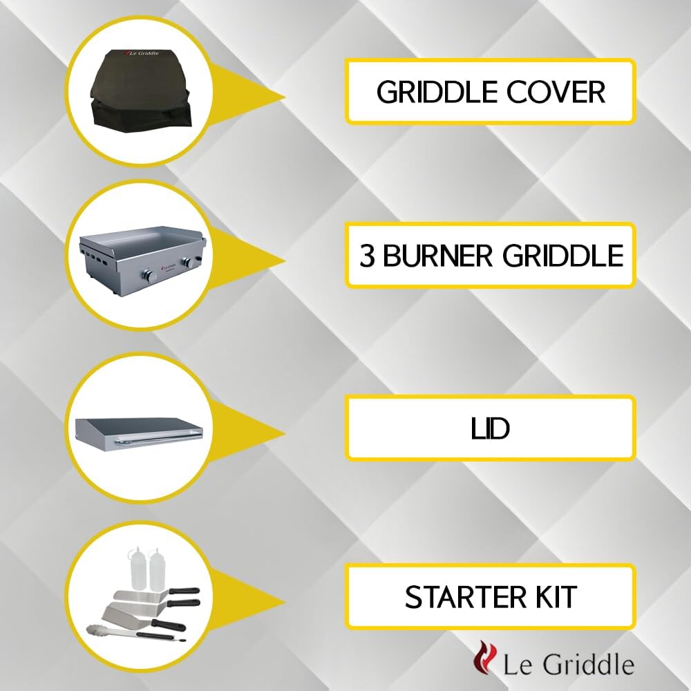 Le Griddle | 30 Inch Built-In Gas Griddle With 2 Burner | Package 1 (Propane Gas) Set With Burner Lid, Starter Kit-Tools & Cover