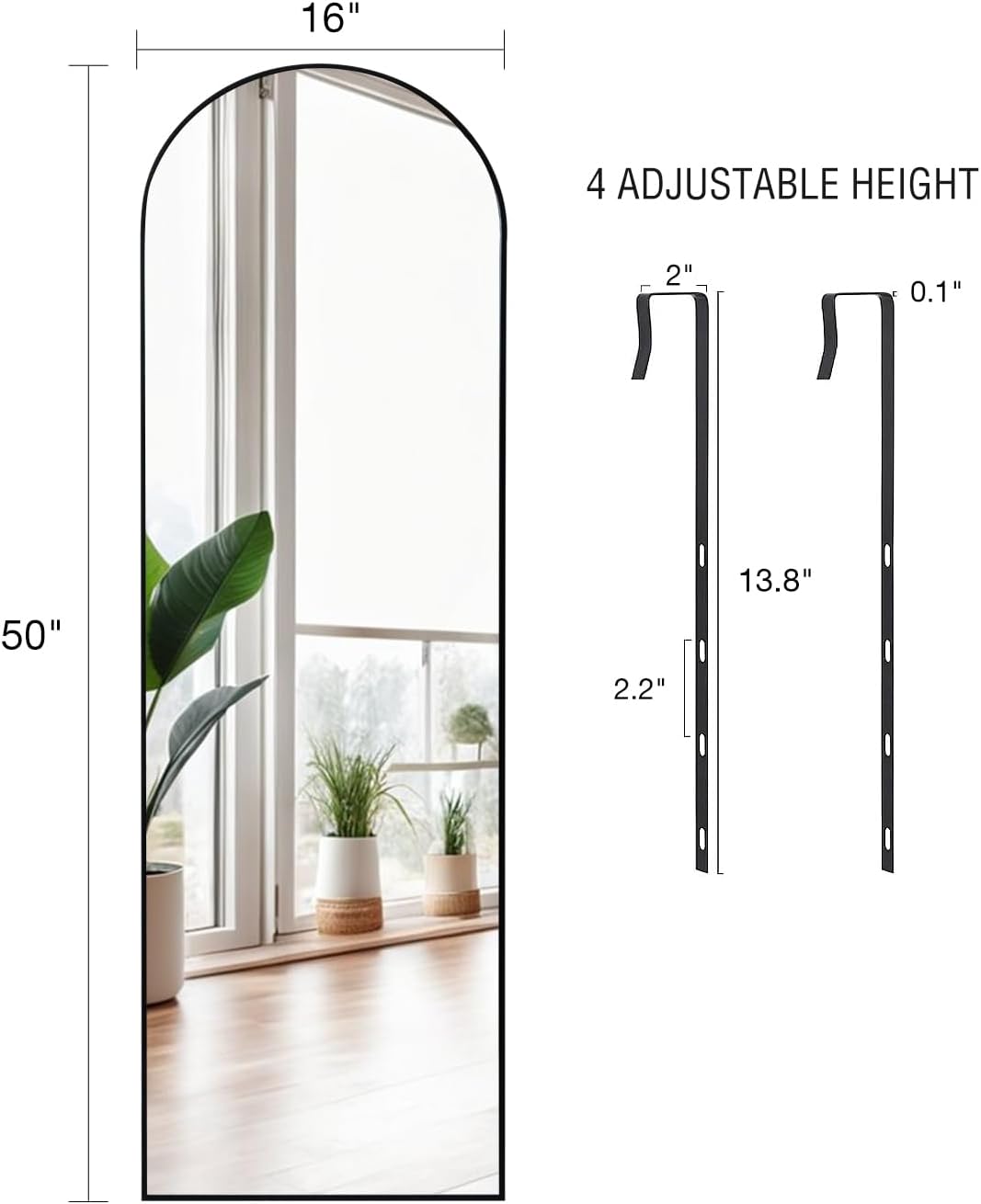 DYNWELL Full Length Door Mirror, Mirror Full Length Door Hanging, Over The Door Mirror, 50'x16' Bathroom Back of Door Mirror, Long Mirror for Bedroom Living Room(Black)