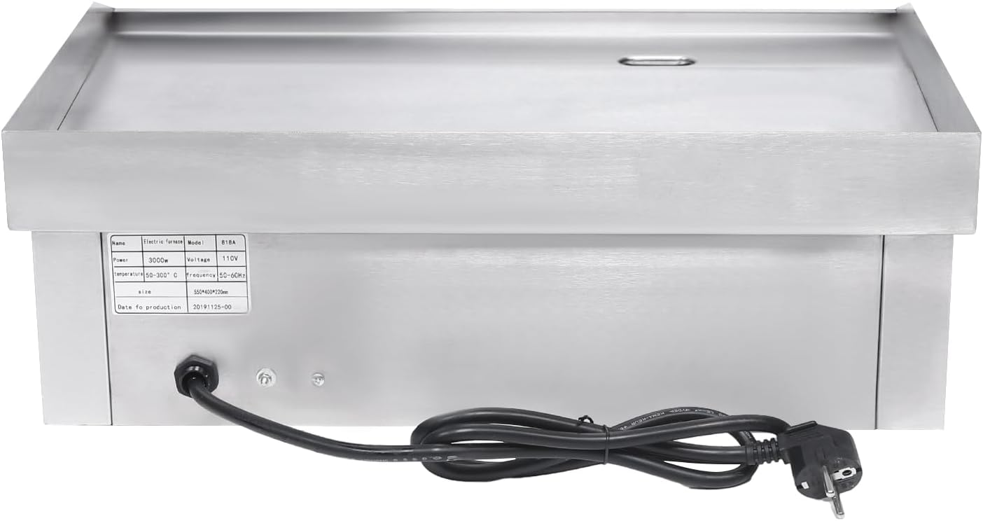 21' Commercial Electric Griddle, 1600W 110V Non-Stick Commercial Restaurant Teppanyaki Grill Stainless Steel Countertop Griddle, Adjustable Temperature Control Flat Top Grill for Restaurant