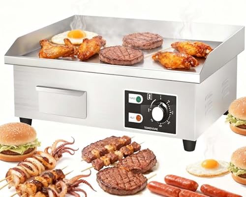 Commercial Electric Flat Top Griddle, 3000W Stainless Steel, Non-Stick Surface, Adjustable Temp 122-572°F, Ideal for Pancakes, BBQ, Restaurants & Home Use