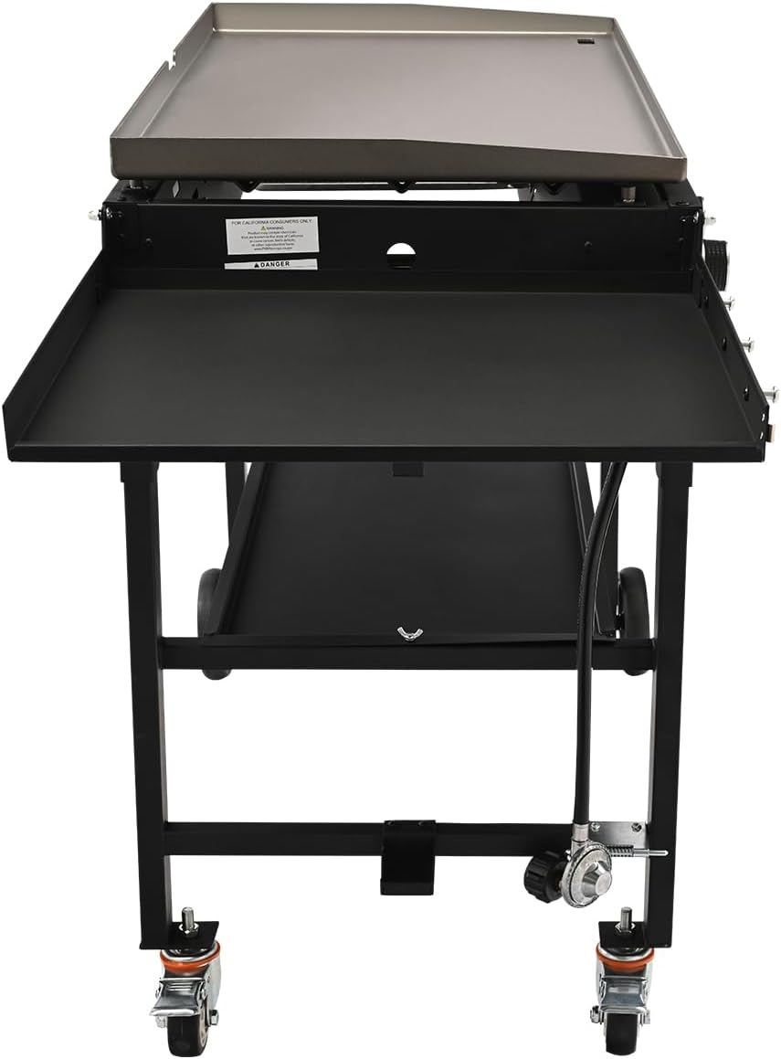 Propane Griddle on Cart, 36' Heavy Duty Manual Flat Top Griddle, Outdoor Cooking Station with Side Shelves, Steel Propane Gas Griddle, 4-Burners Restaurant Portable Grill - 60,000 BTU