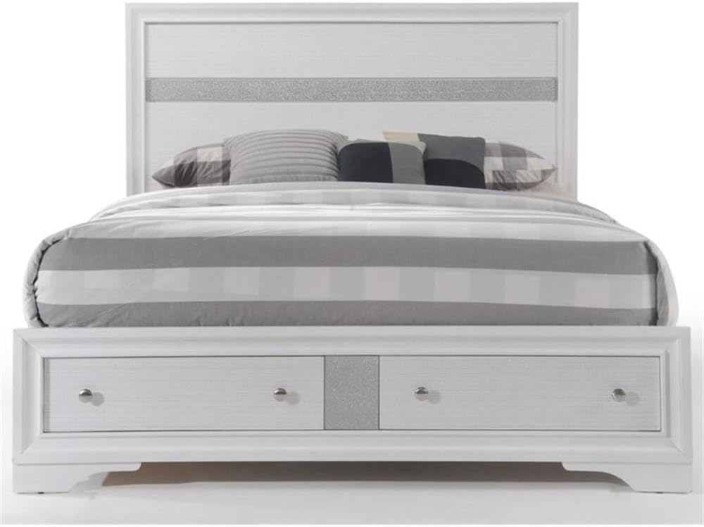 Acme Naima Eastern King Wooden Bed with Storage in White