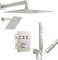 Thermostatic Shower System Brushed Nickel, STARBATH Shower Faucets Sets 12+ 6' Wall Mount Rain Shower and 2 in 1 Handhled, Can Use All at Once, Push Button 3 Modes Valve Complete Shower Set