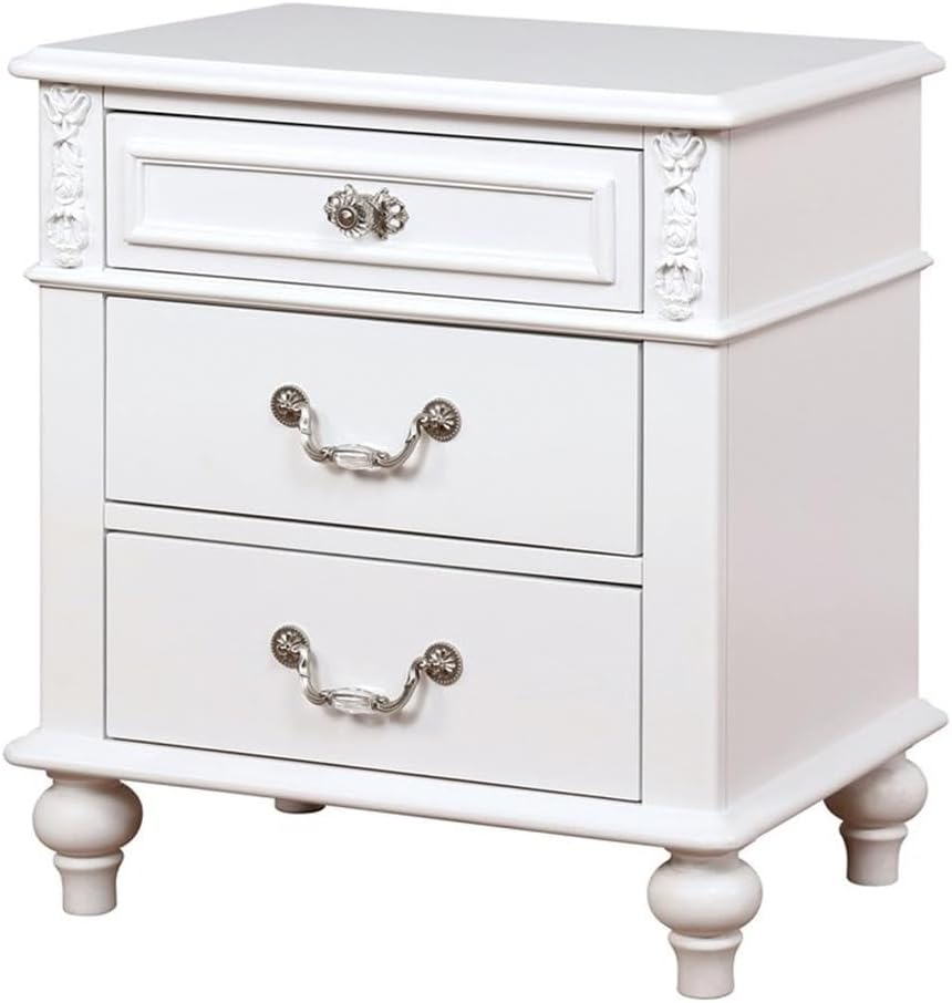 Furniture of America Mondu 3-Piece White Wood Bedroom Set - Twin + 2 Nightstands