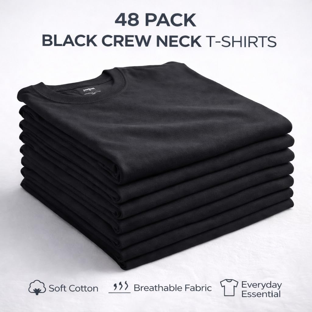 SOCKS'NBULK Men's Cotton Crew Neck Regular T-Shirts Bulk Short Sleeve Lightweight Tees Mix Colors