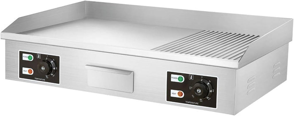 Electric Griddle 29 in Flat Top Grill Commercial Electric Griddles W Drip Hole Stainless Steel Flat Top Grill Hot Plate Adjustable Temperature Control 122-575℉ for Home