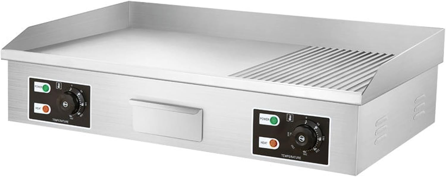 Electric Griddle 29 in Flat Top Grill Commercial Electric Griddles W Drip Hole Stainless Steel Flat Top Grill Hot Plate Adjustable Temperature Control 122-575℉ for Home