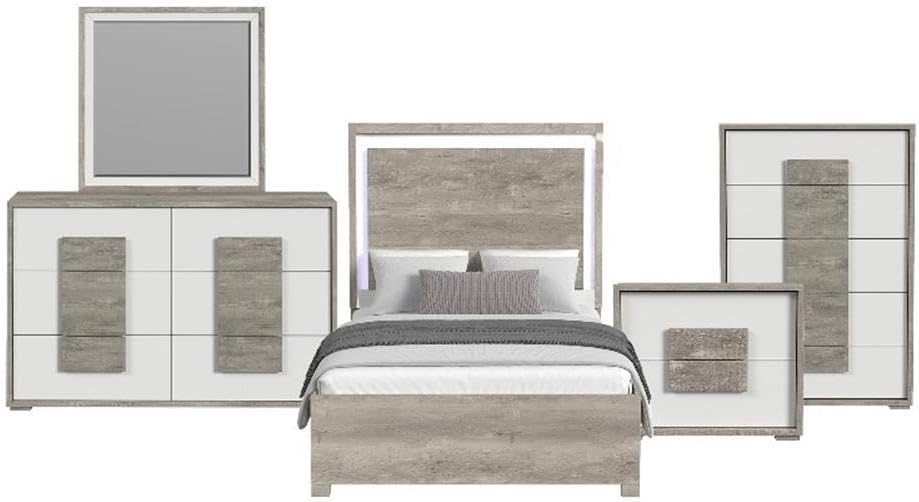 Picket House Vega Queen 5PC Bedroom Set with LED in Dual Tone