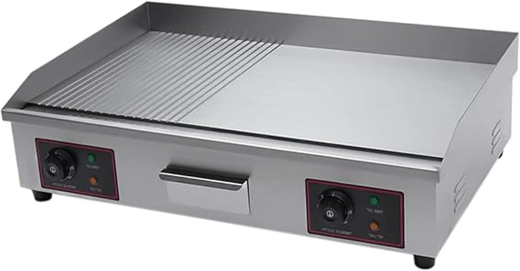 29'' Commercial Electric Griddle,Electric Countertop Flat Top Griddle Half Grooved/Flat, Teppanyaki Stainless Steel Grill,Temperature Control 122°F-572°F.
