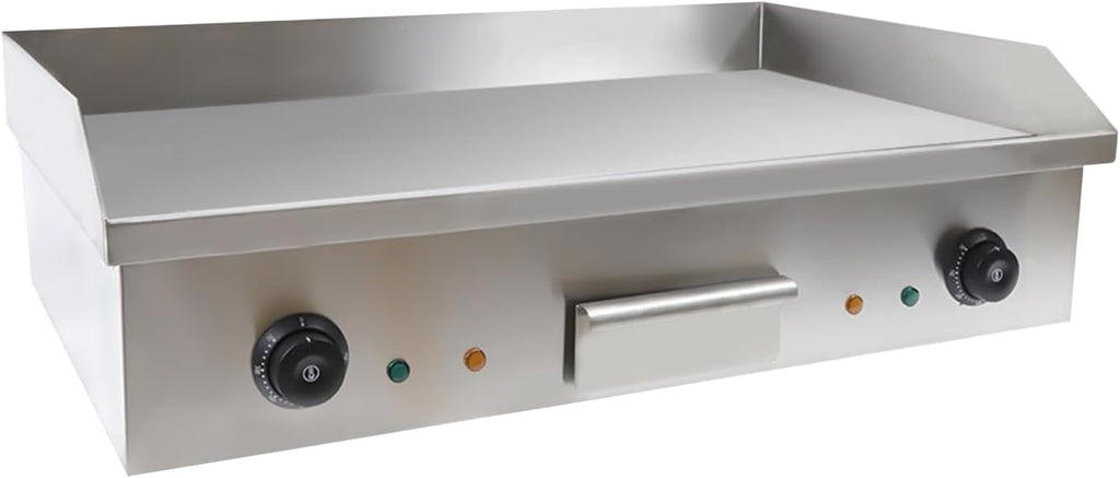 110V 3000W Electric Griddle Cooktop Temperature Adjustable 50-300℃, Thermostatic Double Control Commercial Flat Top Grill, BBQ Plate Grill for Home Kitchen Restaurant L28.62in xW15.75in xH8.85in