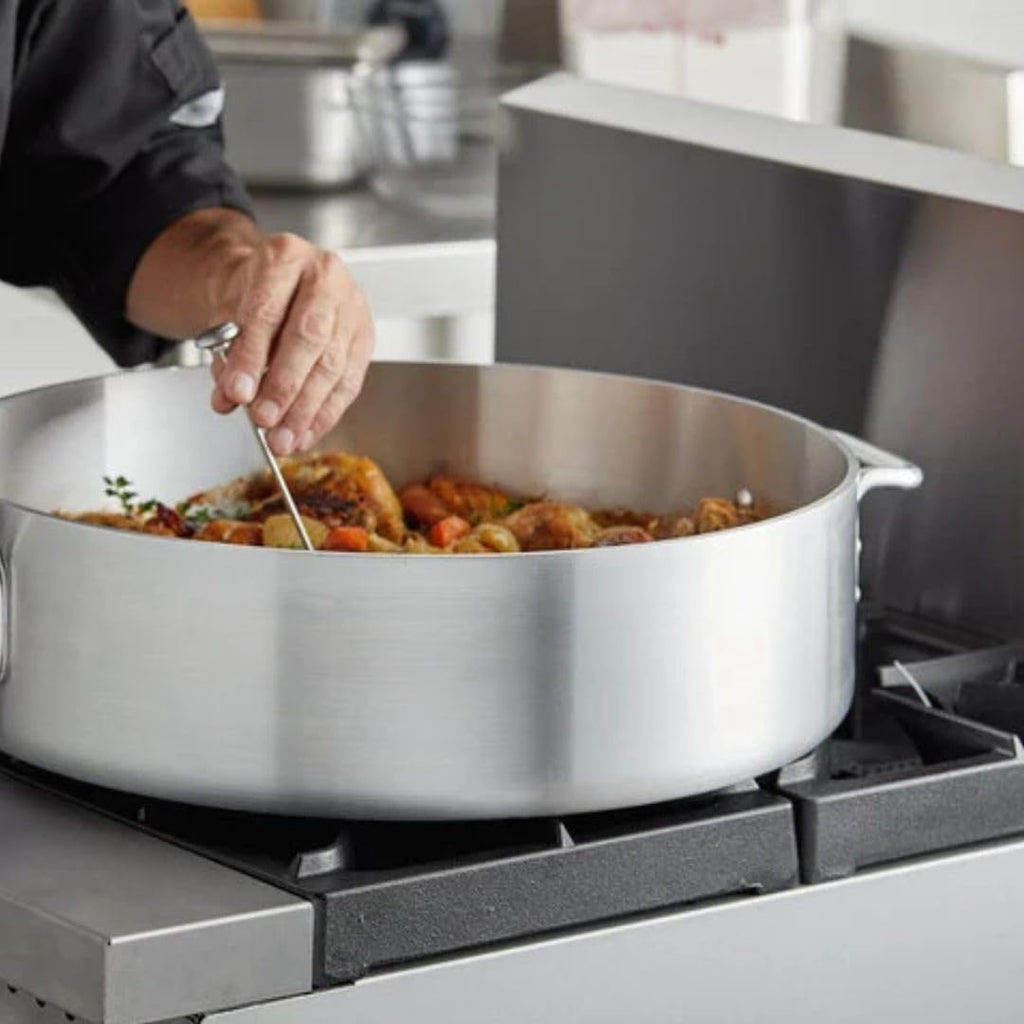 Soro Essentials- 40 Qt. Heavy Duty Brazier Pan with Cover- Round Braiser Pan Flat Cooking Surface Even Heating Cookware Perfect for Frying Stir-frying Stewing Cooking