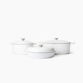 Larder & Vine 6-Piece Enameled Cast Iron Pan Cookware Sets, Includes 8 Quart and 5.7 Quart Dutch Oven with Lids, Braiser/Crock Pot with Lid (White)