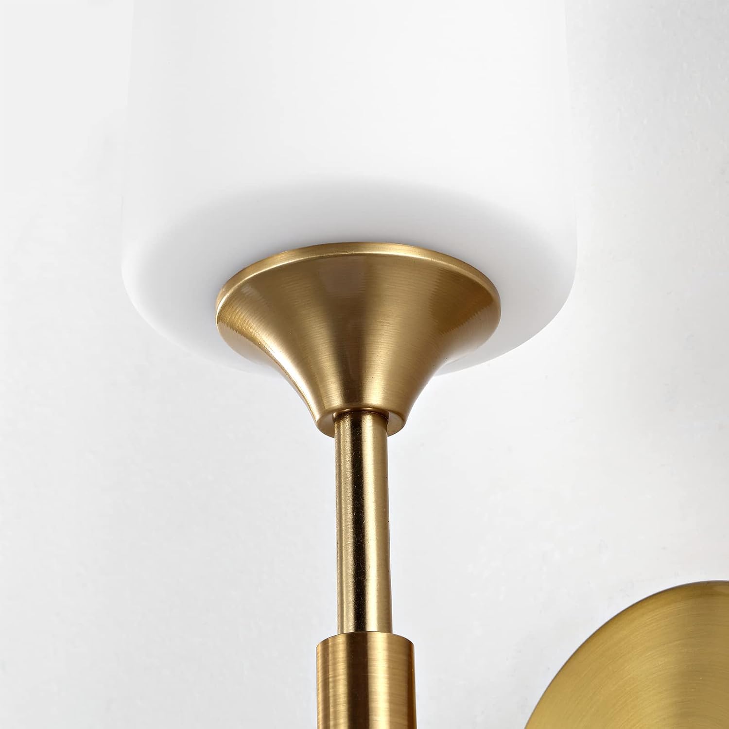 BYOLIIMA Gold Wall Sconce Set of 2 with White Cylinder Glass Shades Modern Mid Century Bathroom Vanity Wall Light Fixtures Industrial Brushed Brass Wall Lamp for Bedroom Mirror Living Room Restaurant