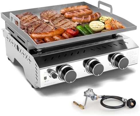 Portable Propane Griddle, 8000BTU Stainless Steel Gas Grill, One-Burner Flat Top Grill for Tailgating, Camping, BBQ, RVs, Patio Cooking