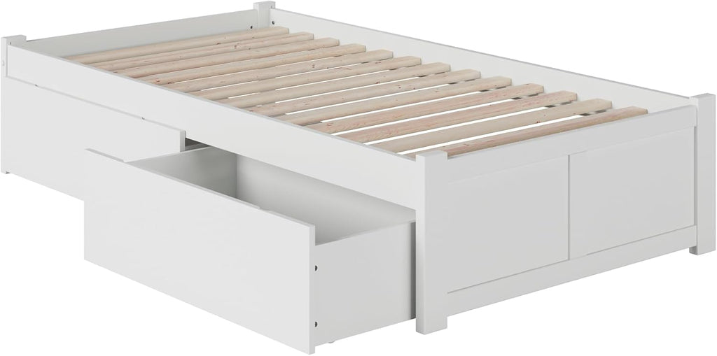 AFI Concord Twin XL Size Platform Bed with Footboard & Storage Drawers in White
