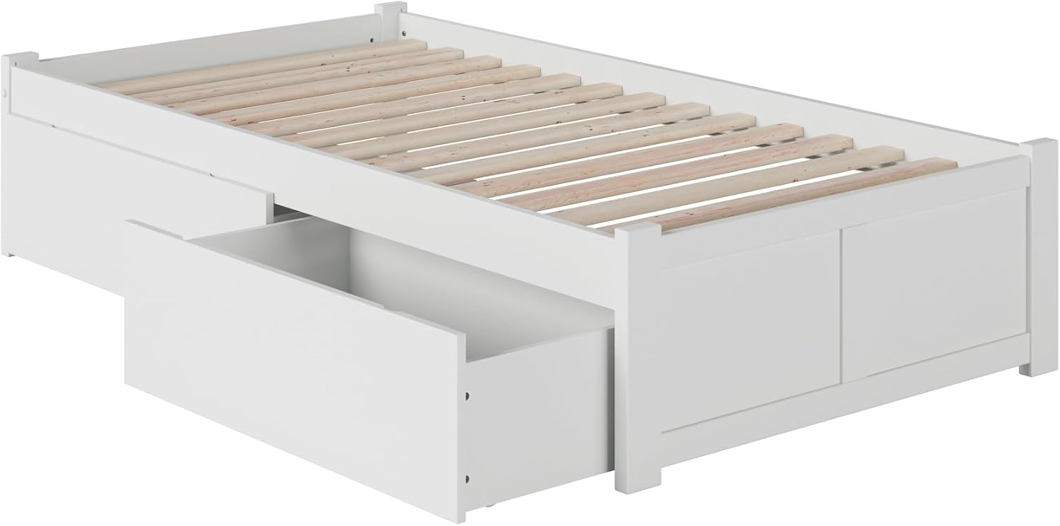 AFI Concord Twin XL Size Platform Bed with Footboard & Storage Drawers in White