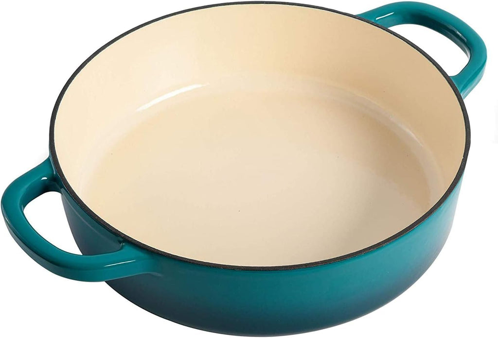 5 Quart Enameled Cast Iron Braiser Pan with Self-Basting Lid – Round Dutch Oven Casserole Dish for Roasting, Simmering & Baking – Oven Safe with Large Handles for Easy Lifting (Teal Ombre)