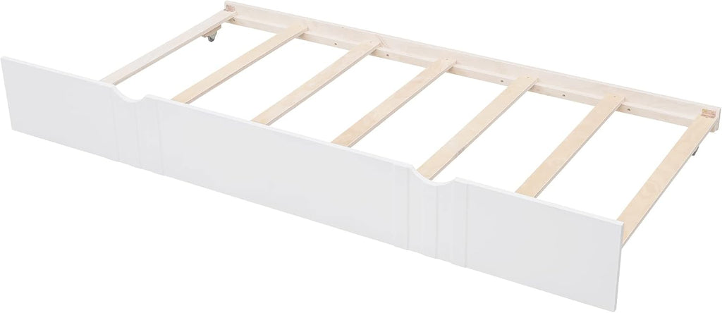 Merax Daybed with Trundle Bed Wooden Slats Support Modern Living Daybed with Rails, Twin Size, White