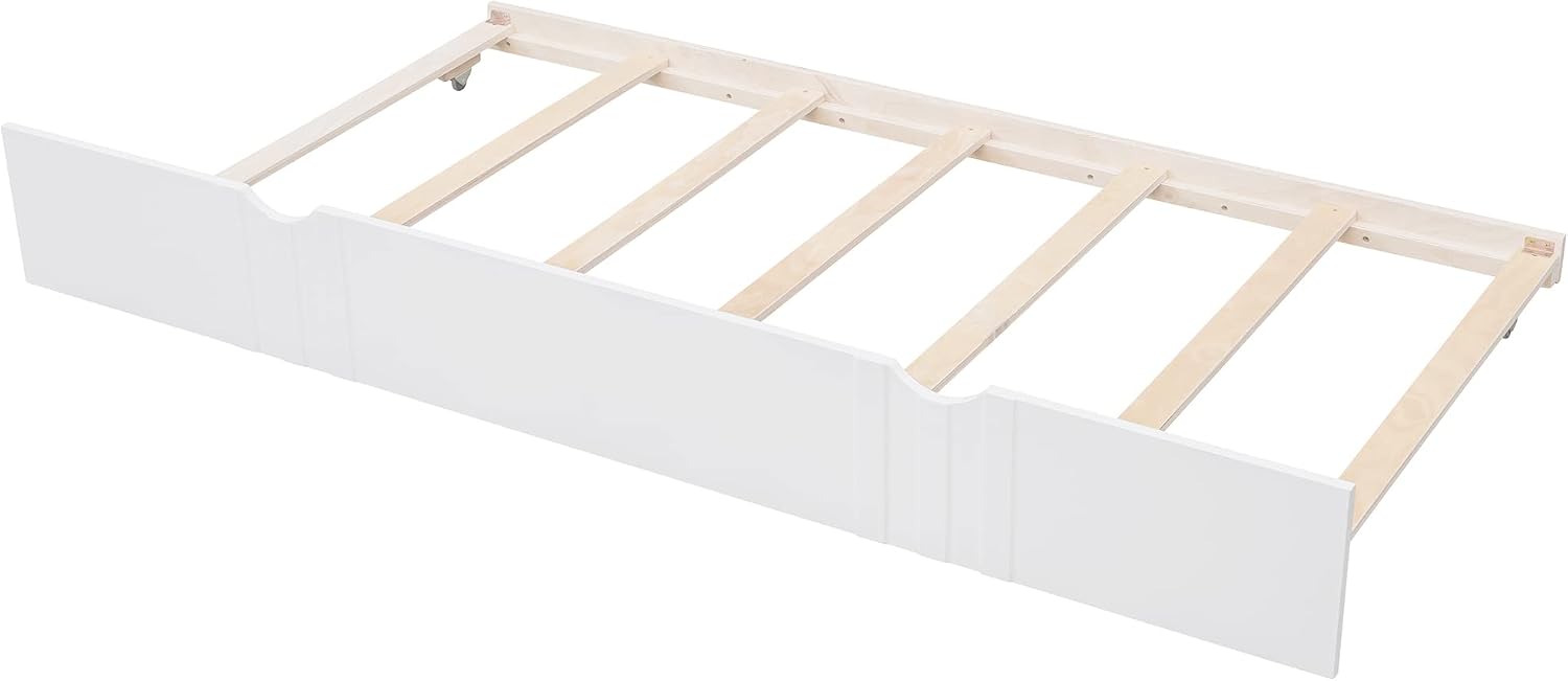 Merax Daybed with Trundle Bed Wooden Slats Support Modern Living Daybed with Rails, Twin Size, White