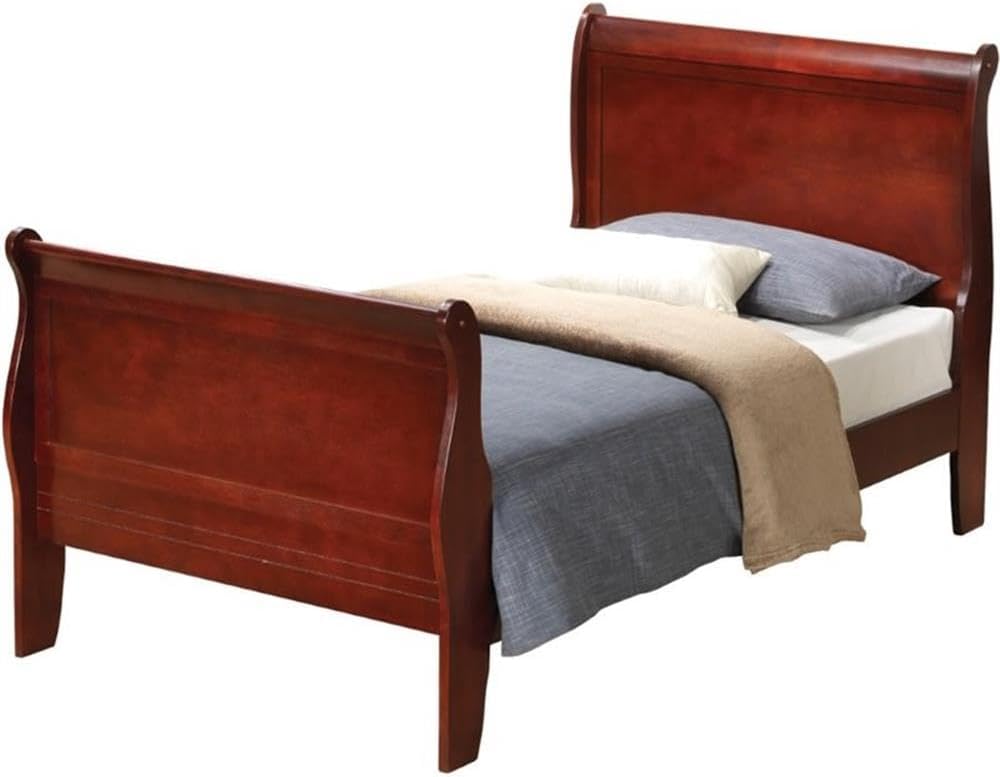 Pemberly Row Set of 2 Twin Sleigh Bed and 2-Drawer Nightstand in Cherry