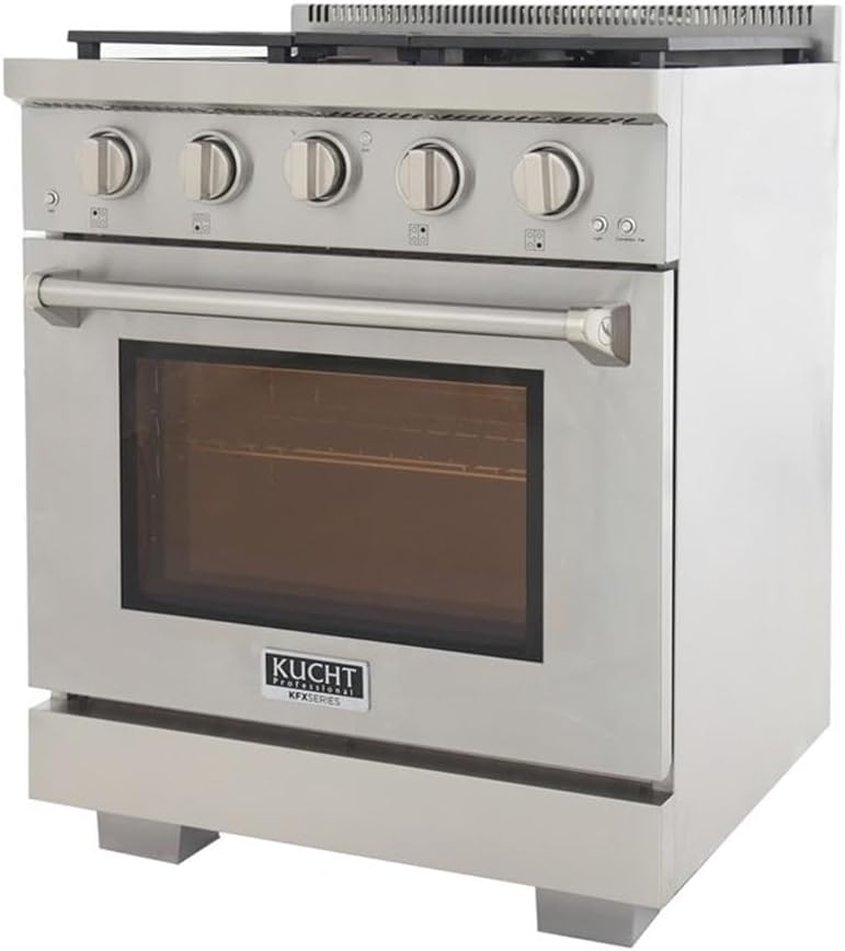 Pemberly Row 30' Natural Gas Range, Stainless Steel Finish, True Simmer Burners, 4-Burner Gas Stove, 21,000 BTU Rocket Power, Convection Oven, Infrared Broiler, Telescopic Shelves, Residential