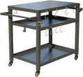3-Shelf Outdoor Grill Table, Grill Cart with Wheels, Heavy-Duty Steel Food Prep Station with Propane Tank Hook for Blackstone Griddle, Pizza Oven Stand and BBQ Grill Cart for Backyard Cooking