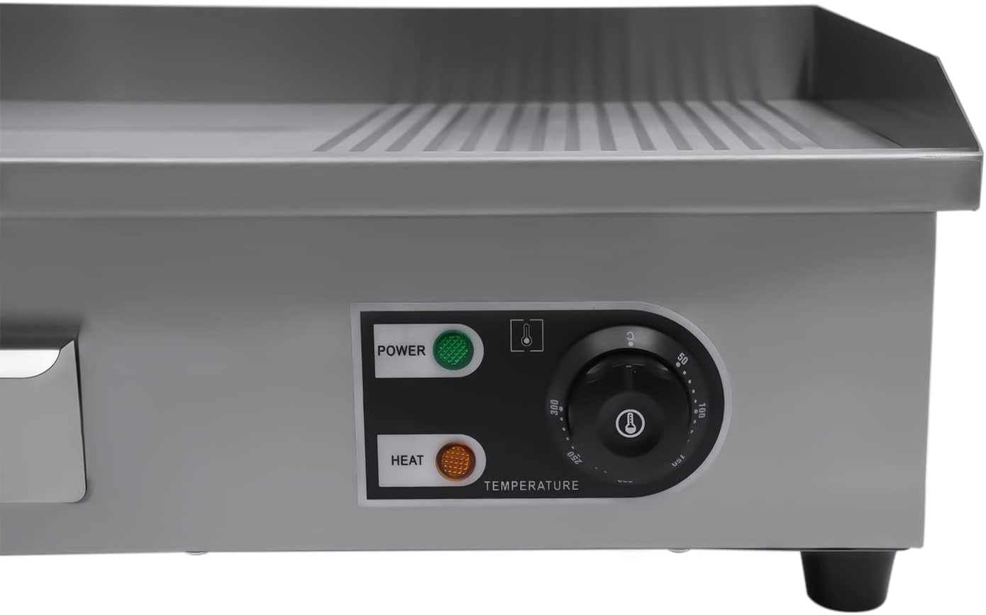Teppanyaki,Commercial Griddle Electric Flat Top Grill,110v Electric Flat Top Griddle Non Stick With122~572℉ Adjustable Temperature Control,Stainless Steel Restaurant Teppanyaki Griddle