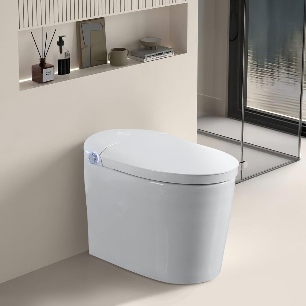 Wekuku Smart Toilet With Bidet One Piece, Auto Flush, Heated Seat, Bubble Wash, Warm Water Dry, Remote Control, Adjustable Temp, White (1 Seat)