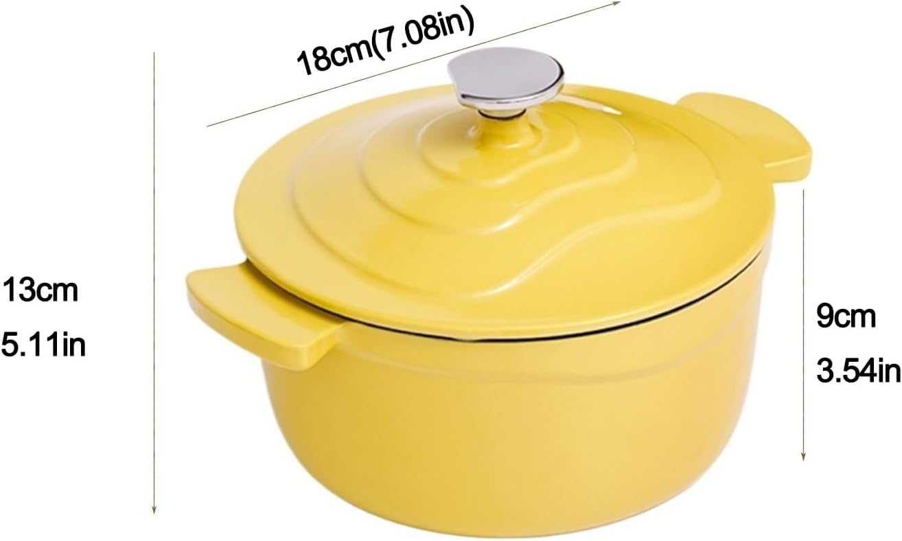 Home Use Dutch Oven for Bread Baking 1.6L Cast Iron Braiser with Lid Dual Handles Casserole Pot for Soup Ribs Waterless Cooking(Purple)