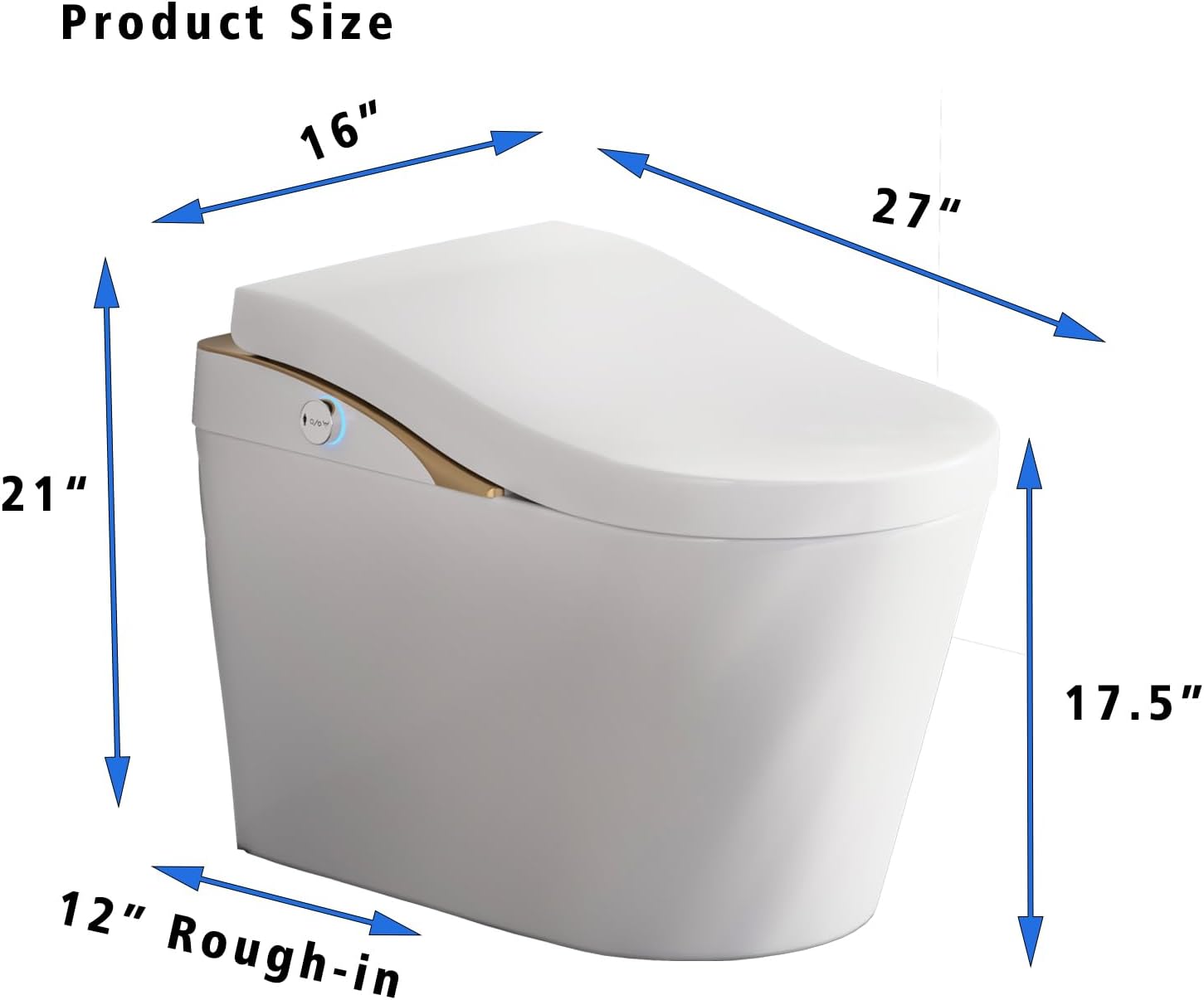 Modern Smart Toilet With Bidet, Auto Flush, Auto Open/Close,Heated Seat, Warm Water and Dry, 17.5' Comfort Height, Remote Control White
