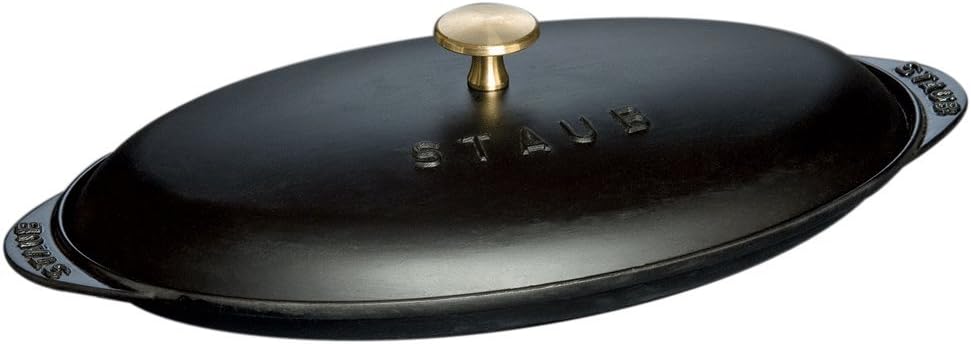 Staub Cast Iron 14.5-inch x 8-inch Covered Fish Pan - Matte Black