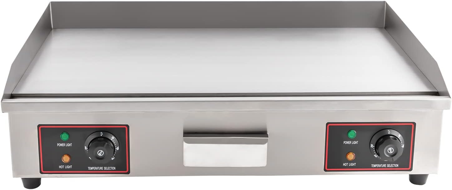 Commercial Griddle,3000W 110V Commercial Electric Countertop Griddle Stainless Iron Flat Top Grill Hot Plate BBQ 122°F to 572°F Adjustable Temp Control