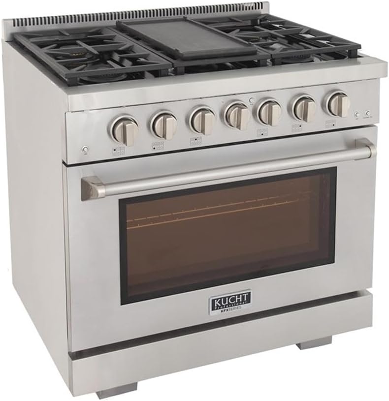 Pemberly Row 36' Propane Gas Range, Stainless Steel Finish, 6 Sealed Burners, True Simmer Burners, Reversible Grill/Griddle, Convection Oven, Infrared Broiler Residential Kitchen Cooking Appliance