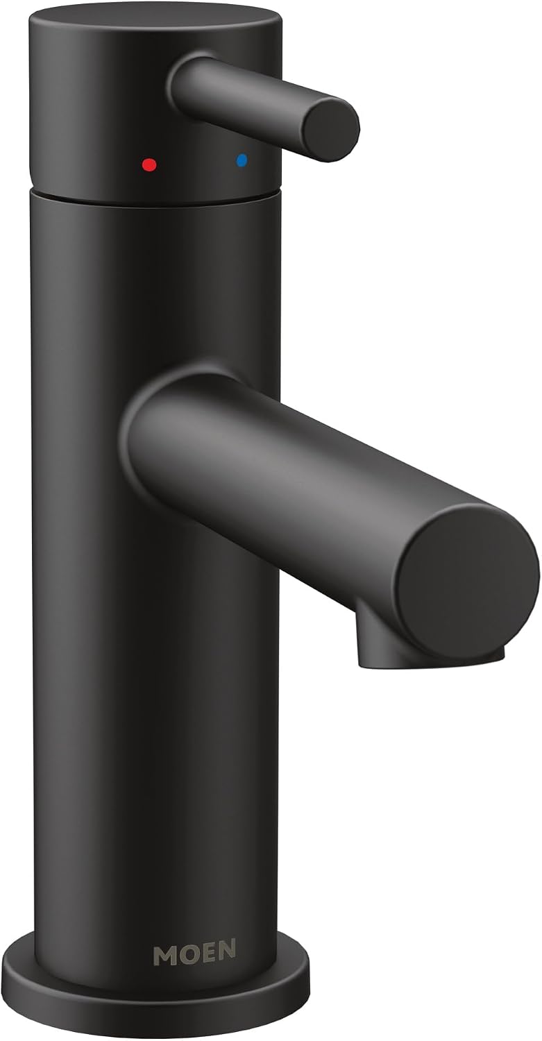 Moen Align Matte Black One-Handle Modern Bathroom Faucet with Drain Assembly and Optional Deckplate, 6190BL
